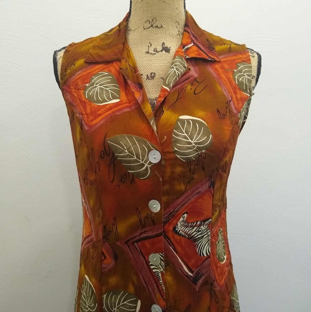 Vintage Zebra Leaf Print Button Front Maxi Skirt - image 2